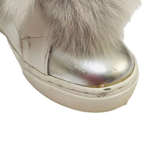 Here Now Fox Pom Pom Sneakers Platform Shoes Slip On Size 6.5 White Leather - Picture 5 of 16
